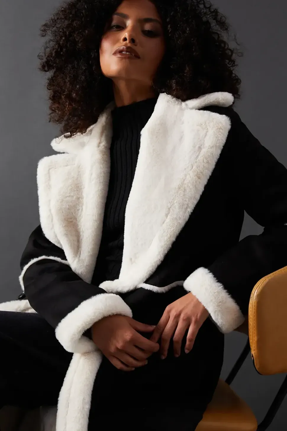 Fur Lined Double Breasted Suedette Coat