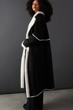 Fur Lined Double Breasted Suedette Coat