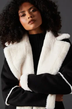 Fur Lined Double Breasted Suedette Coat
