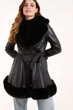 Fur Trimmed Belted Coat
