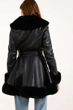 Fur Trimmed Belted Coat