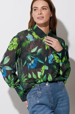 Gem Button Floral Print Shirt