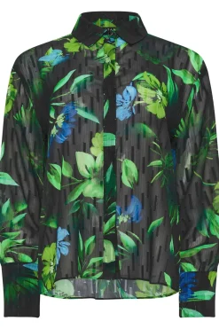 Gem Button Floral Print Shirt