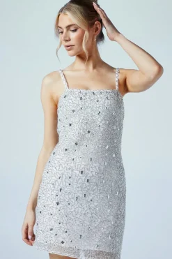 Gem Detail Square Neck Mini Wedding Dress
