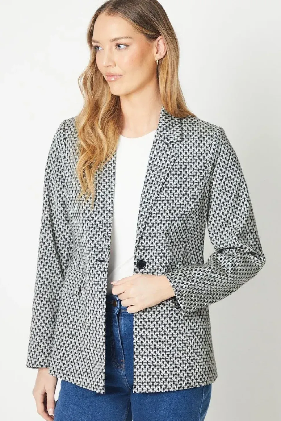 Geo Jacquard Longline Blazer