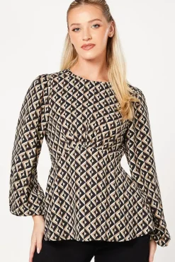 Geo Long Sleeve Tea Blouse