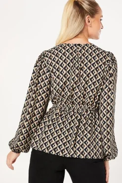 Geo Long Sleeve Tea Blouse