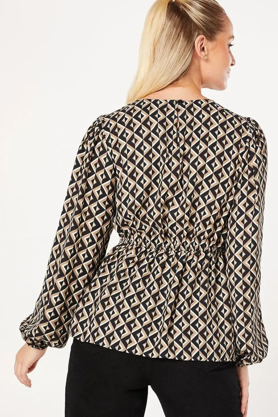 Geo Long Sleeve Tea Blouse