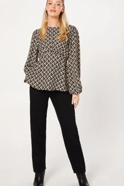 Geo Long Sleeve Tea Blouse