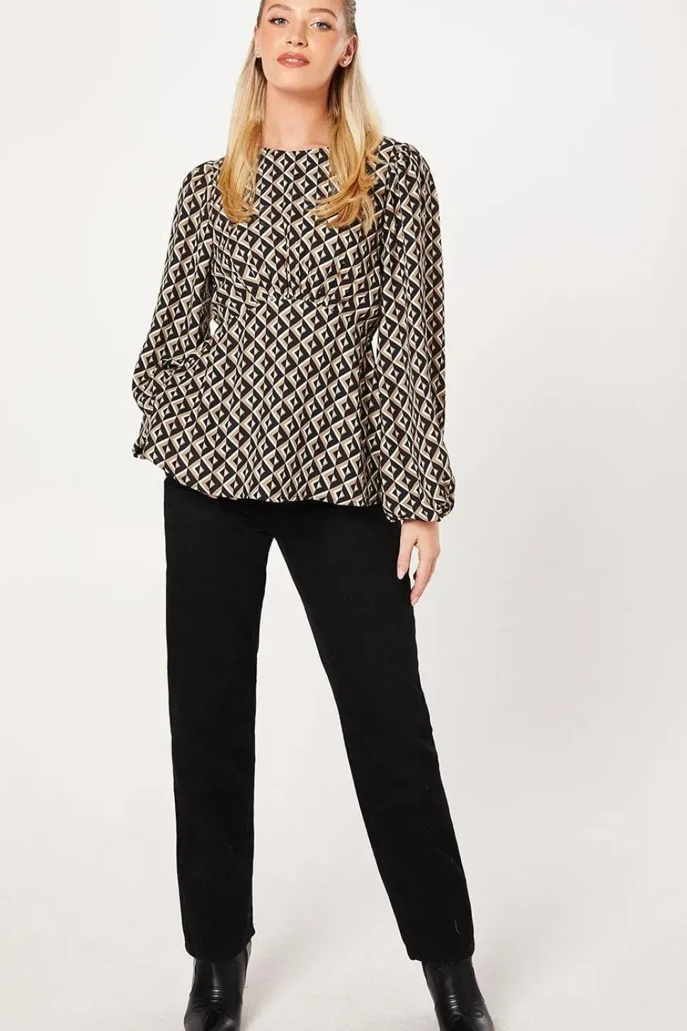 Geo Long Sleeve Tea Blouse