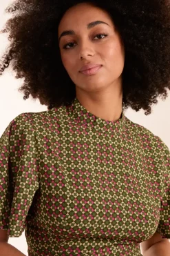 Geometric Print Angel Sleeve Dress