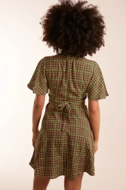 Geometric Print Angel Sleeve Dress