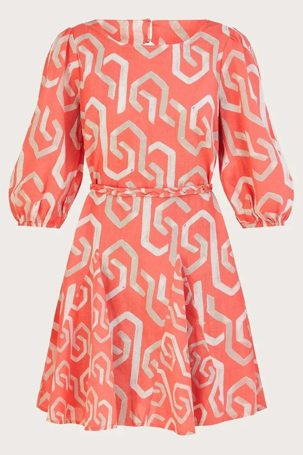 Geometric Print Cut-Out Back Short Dress
