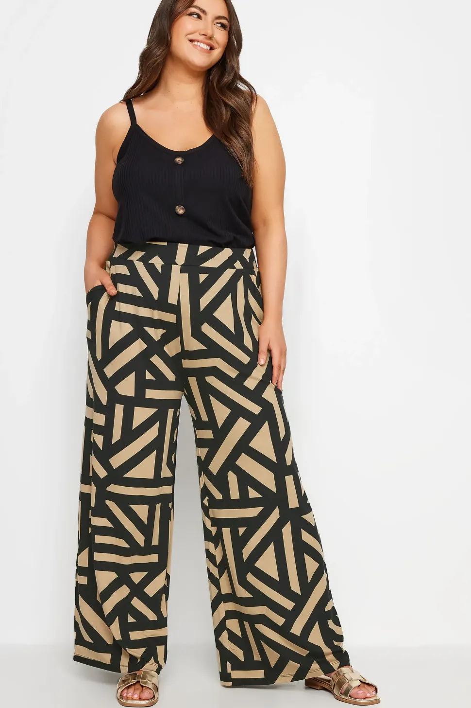 Geometric Print Wide Leg Trousers