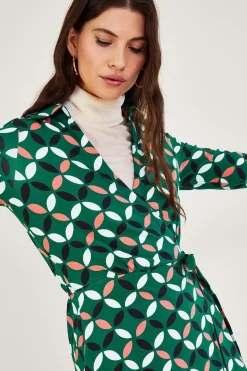 Geometric Print Wrap Tie Side Jersey Dress