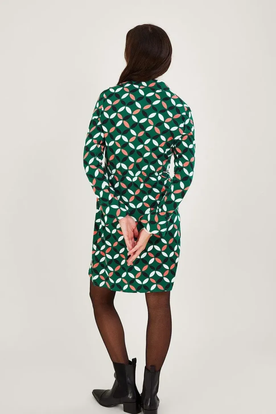 Geometric Print Wrap Tie Side Jersey Dress