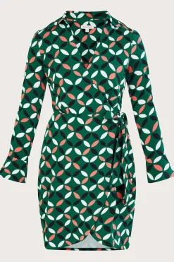 Geometric Print Wrap Tie Side Jersey Dress