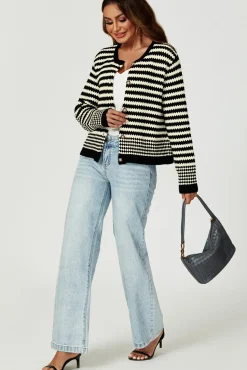 Geo Pattern Knitted Cardigan In Black