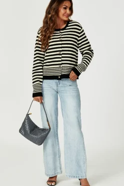 Geo Pattern Knitted Cardigan In Black