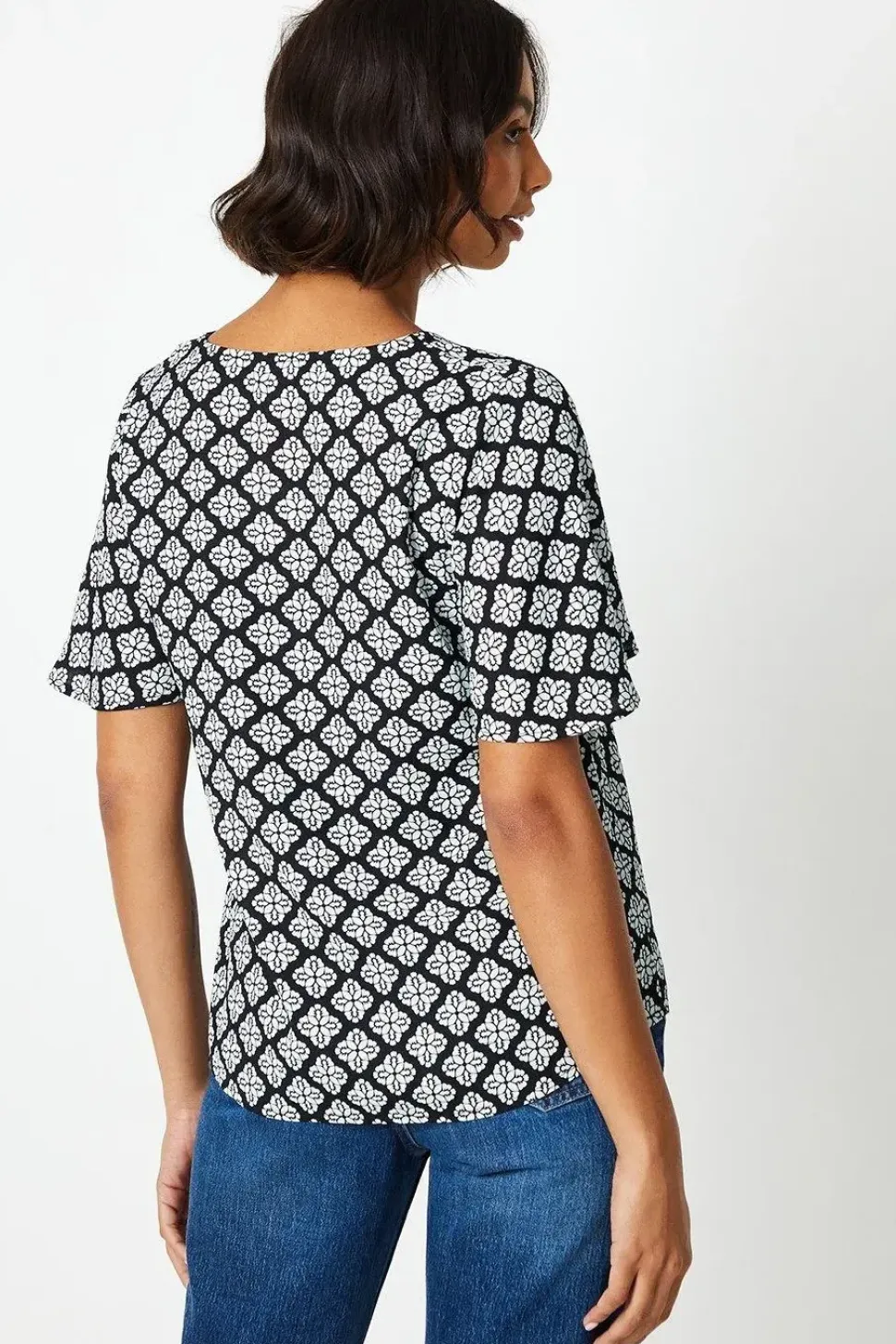 Geo Print Button Front Blouse