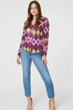 Geo Print Button Front Shirt