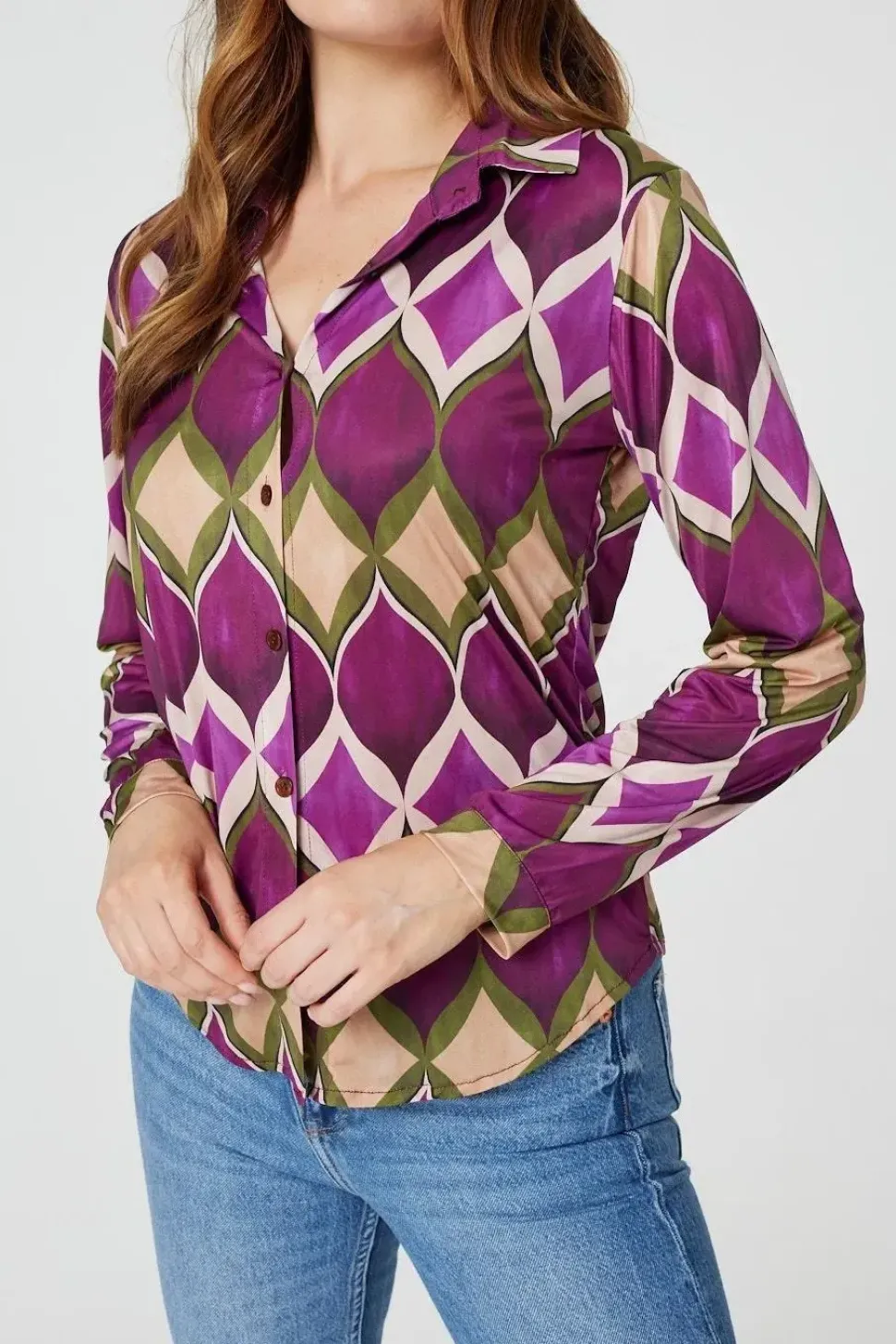 Geo Print Button Front Shirt