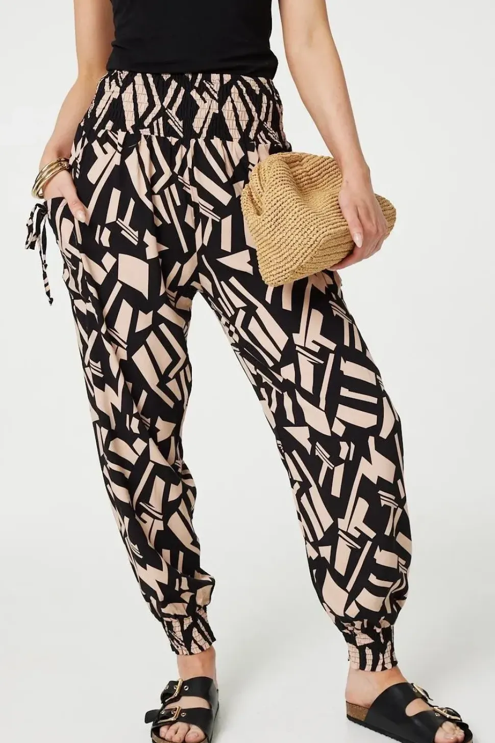 Geo Print High Waist Harem Pants