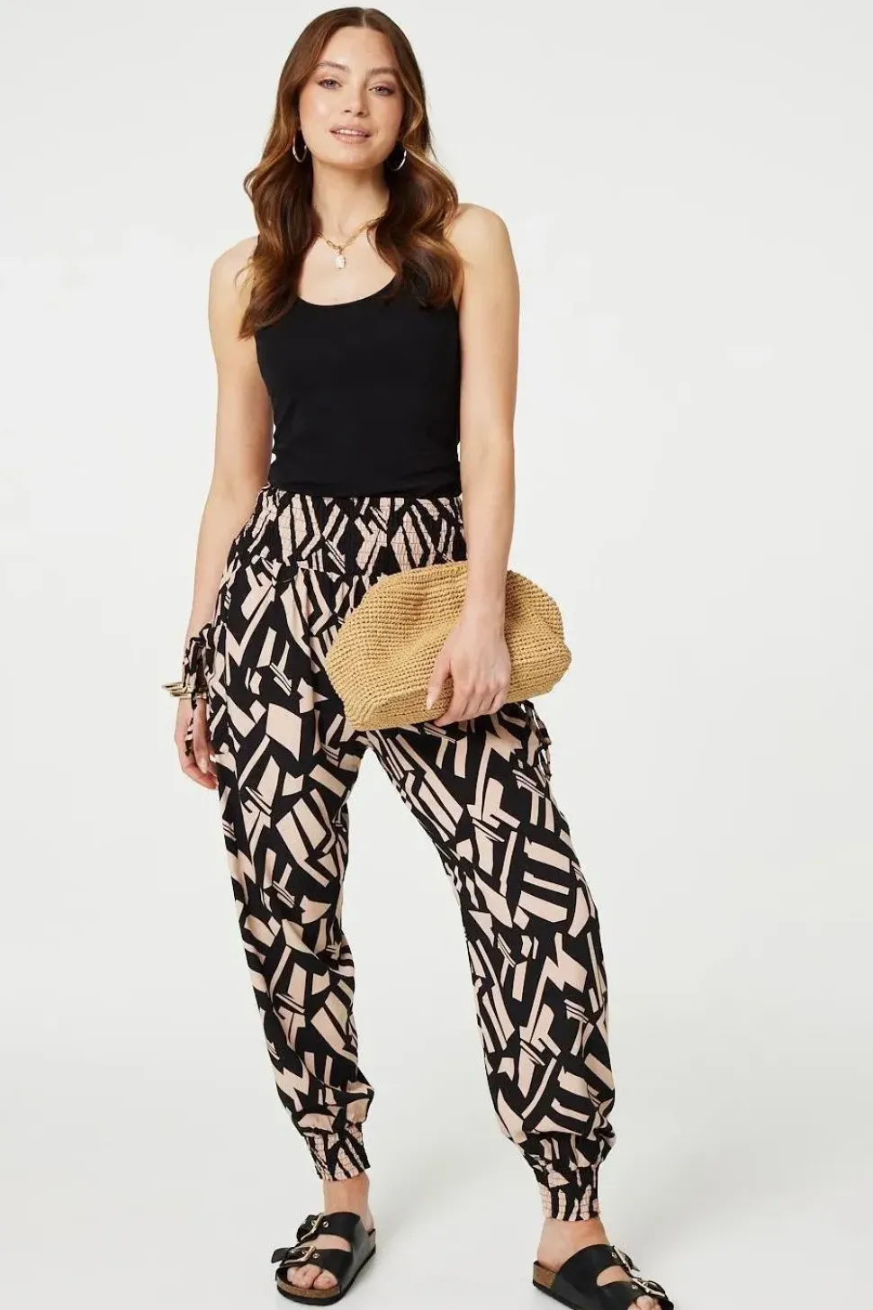 Geo Print High Waist Harem Pants