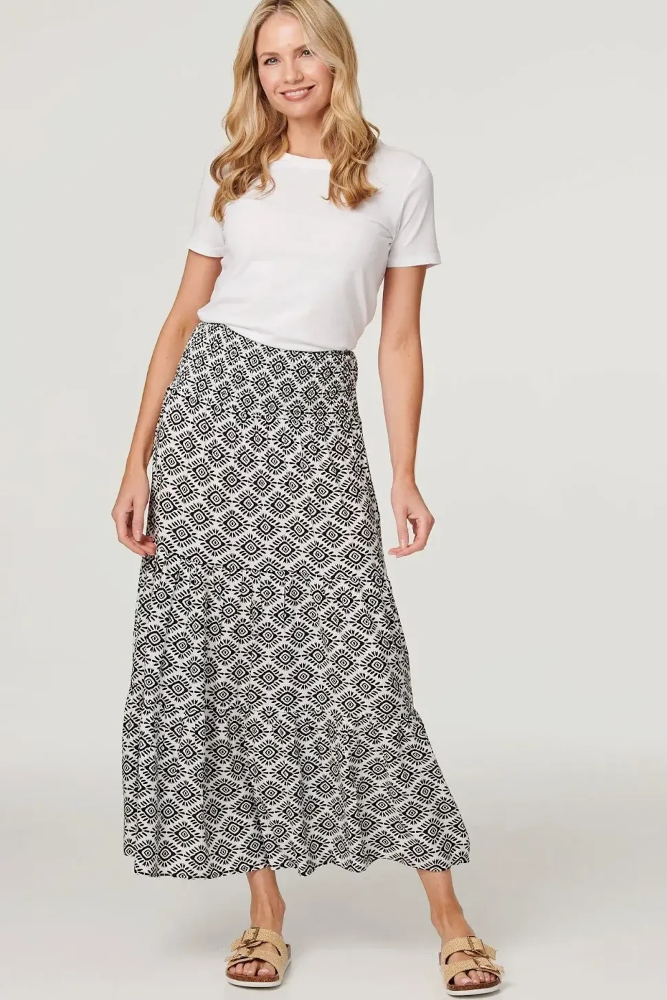 Geo Print High Waist Maxi Skirt
