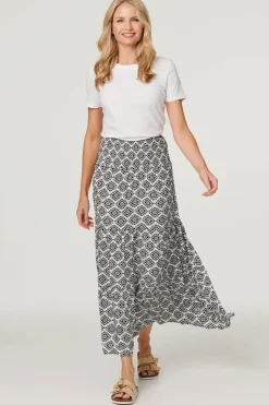 Geo Print High Waist Maxi Skirt