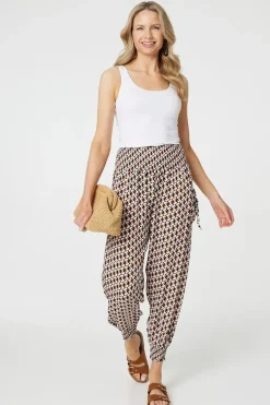 Geo Print High Waist Tassel Harem Pants