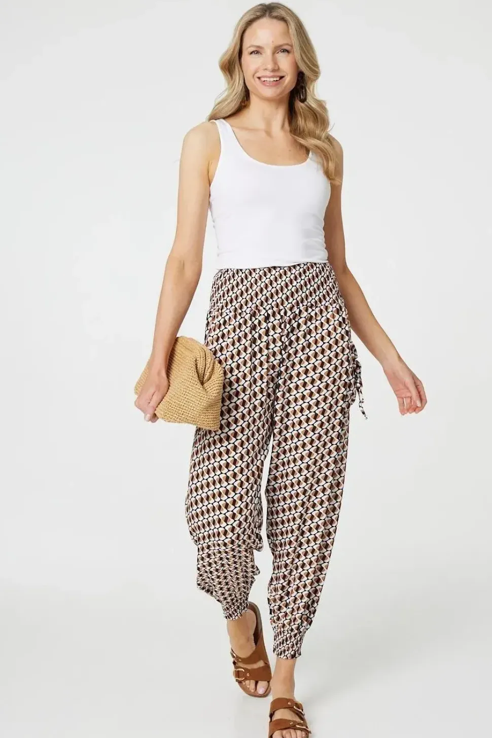 Geo Print High Waist Tassel Harem Pants