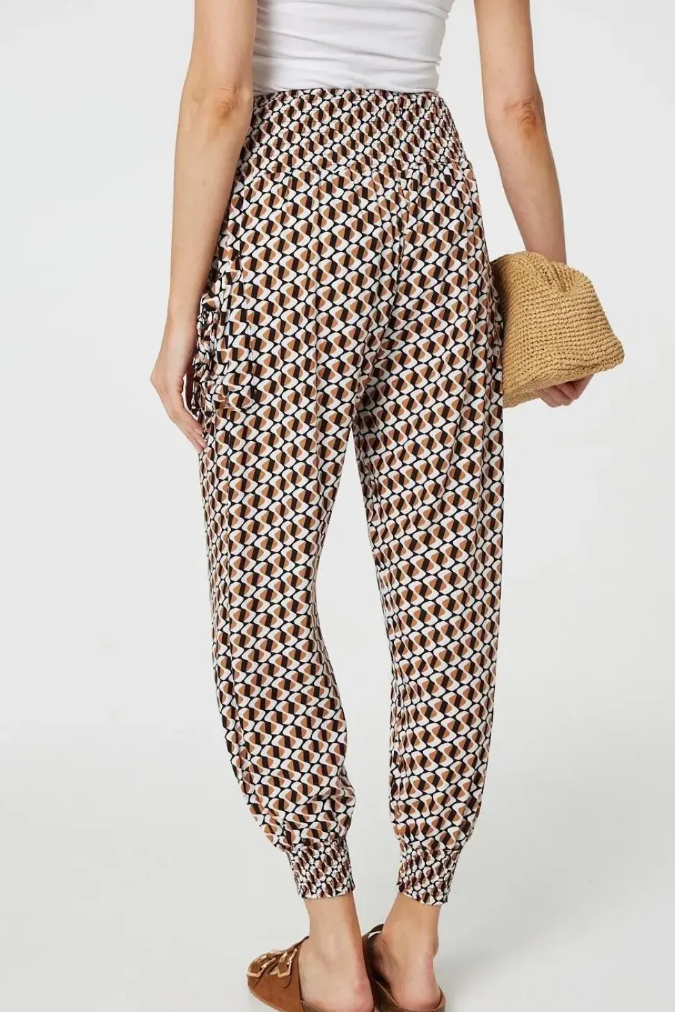 Geo Print High Waist Tassel Harem Pants