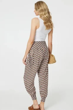 Geo Print High Waist Tassel Harem Pants