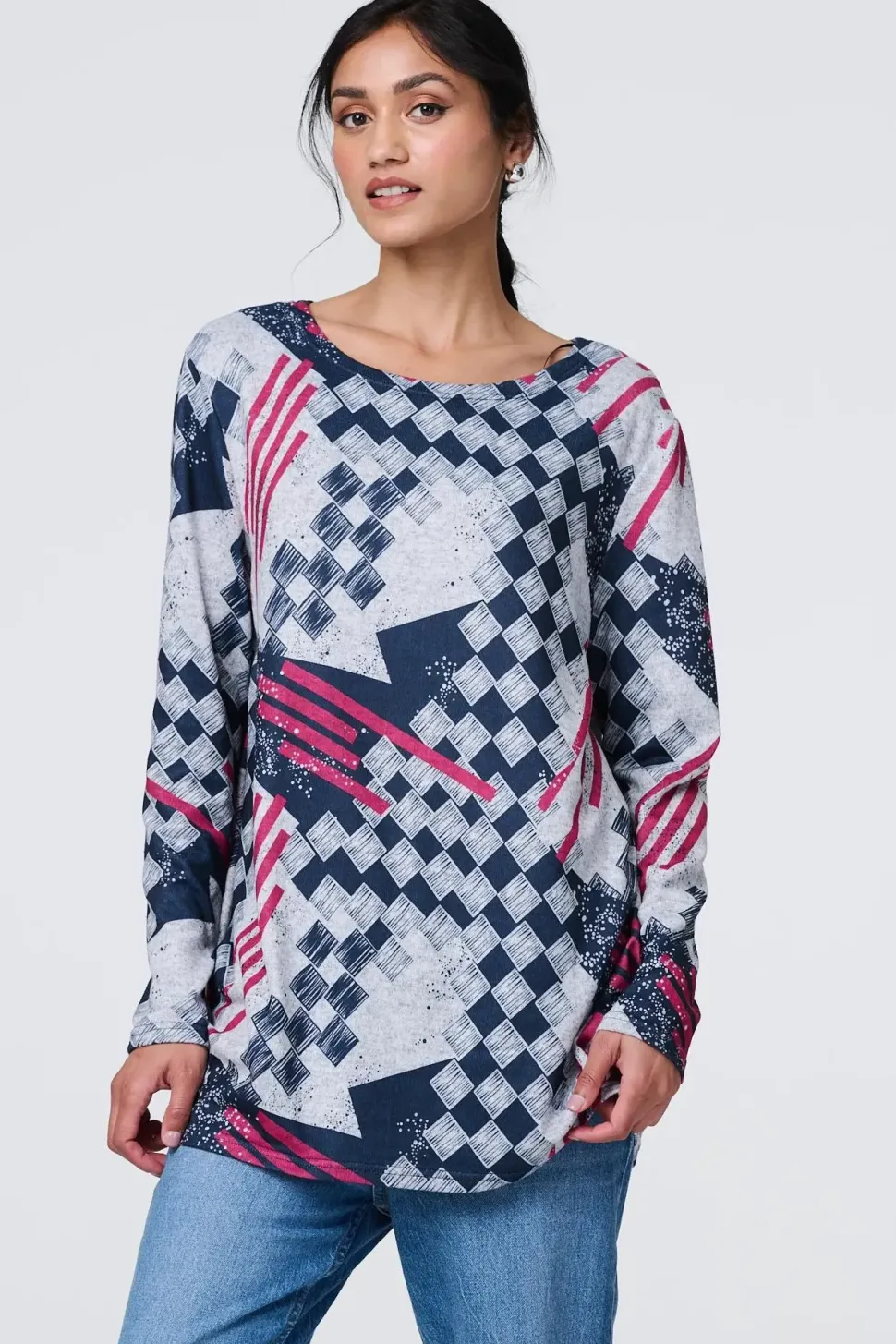 Geo Print Long Sleeve Tunic Top