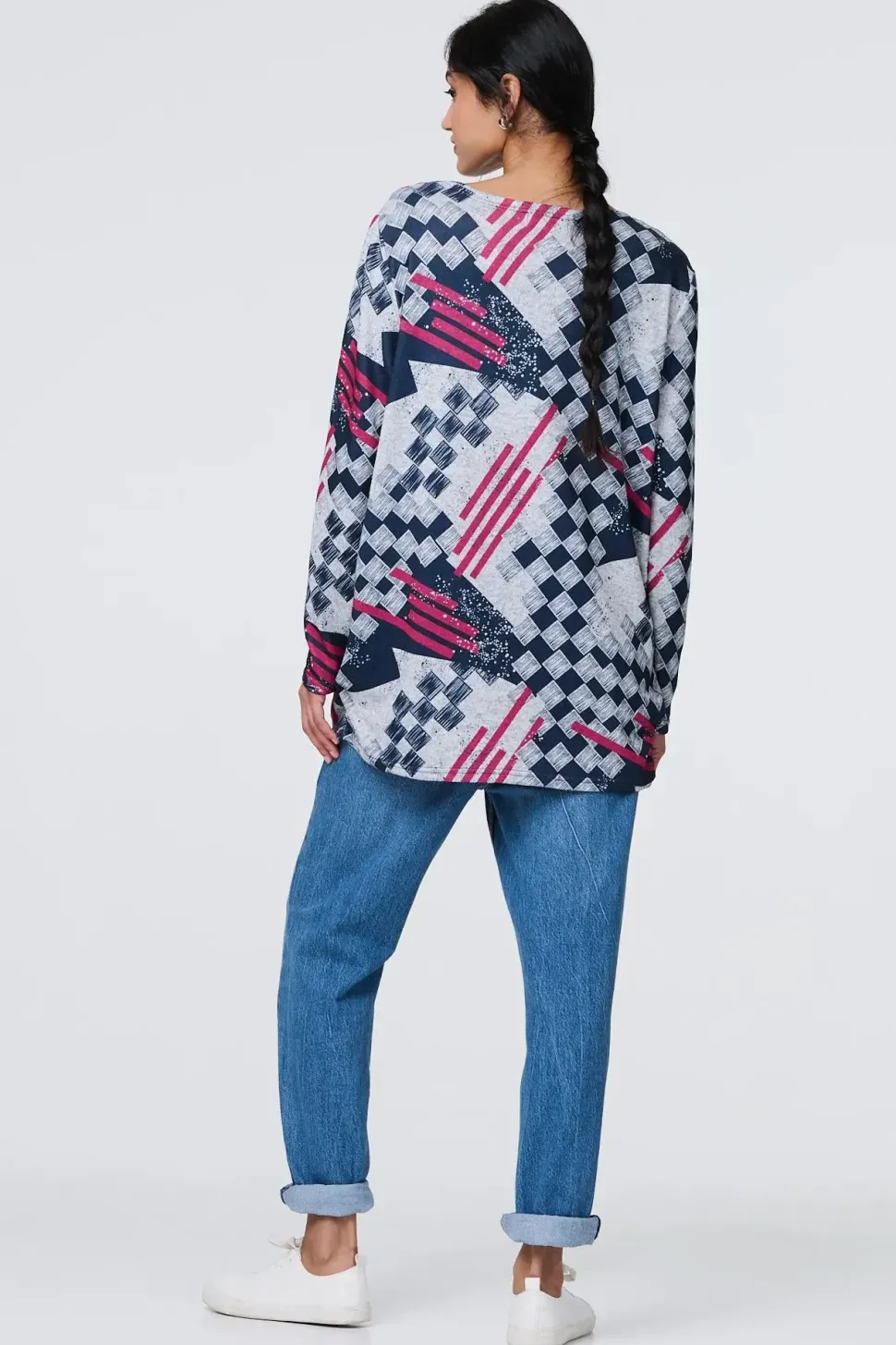Geo Print Long Sleeve Tunic Top