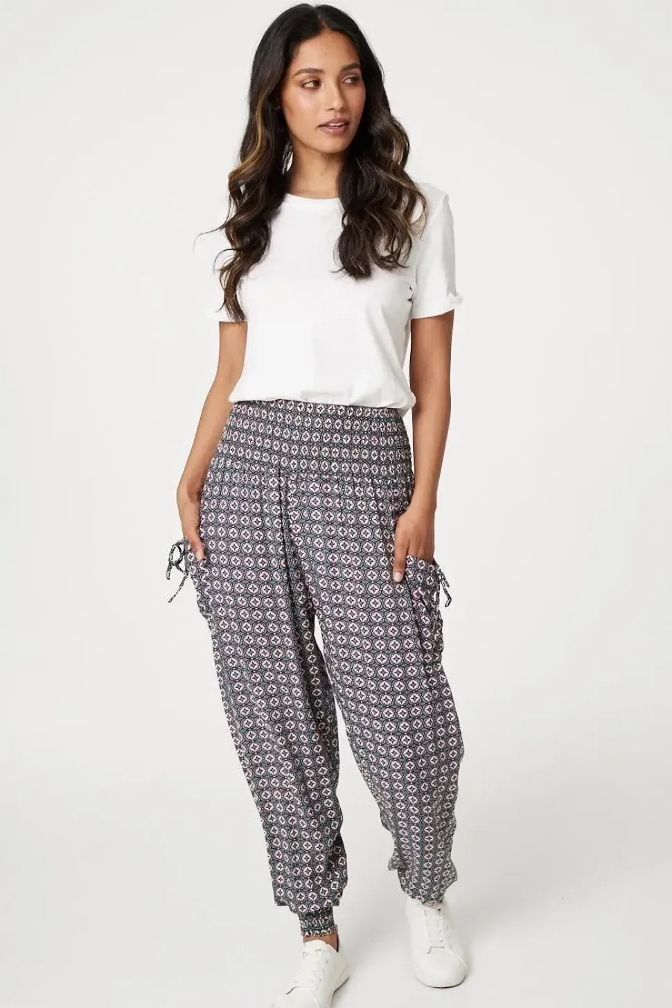 Geo Print Pull On Harem Pants