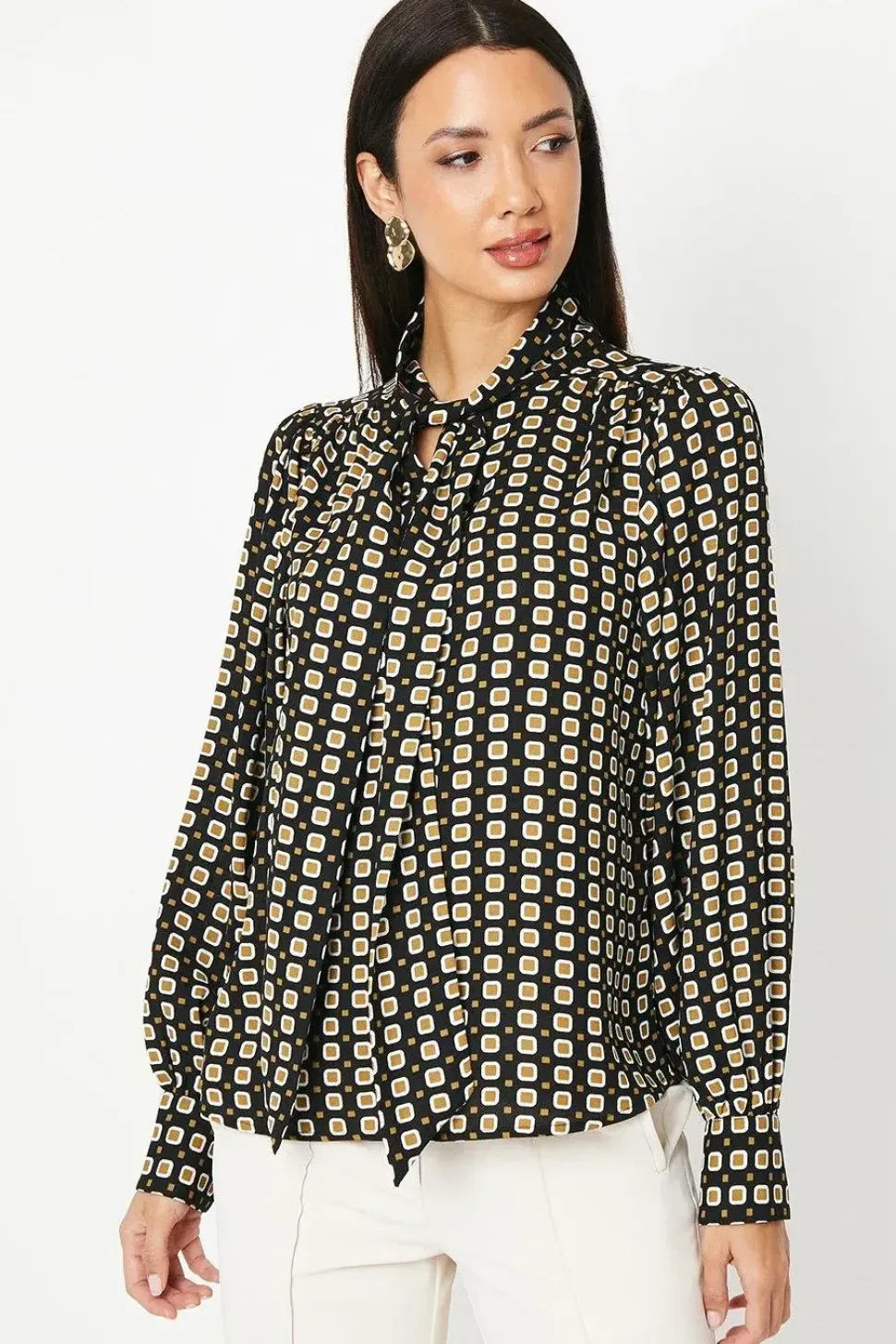 Geo Print Pussybow Blouse
