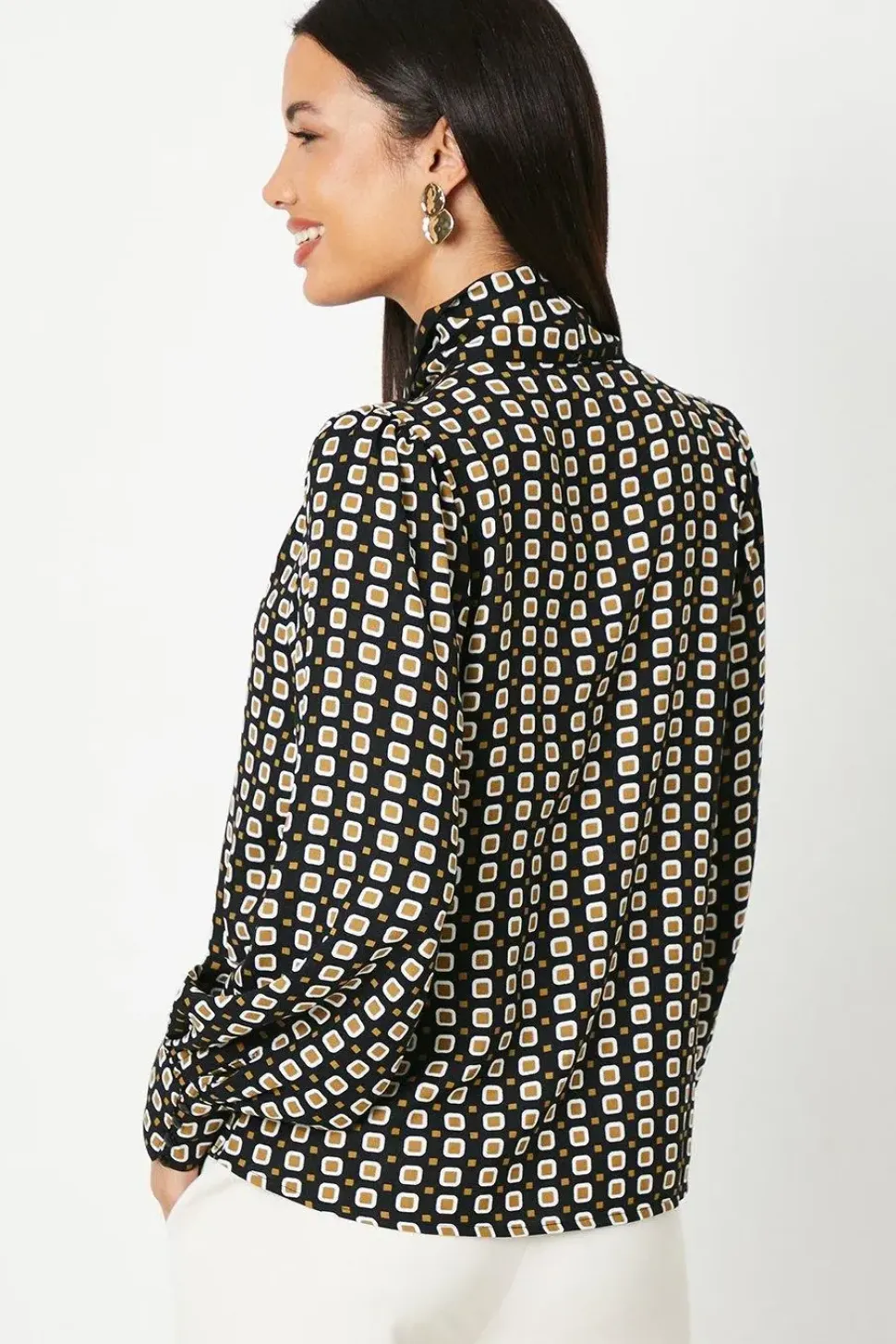 Geo Print Pussybow Blouse