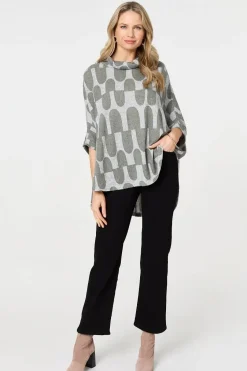 Geo Print Roll Neck Oversized Top