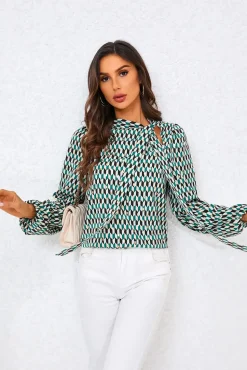 Geo Print Side Tie Blouse Top