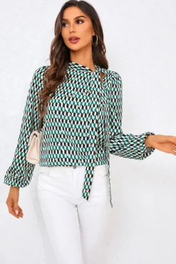 Geo Print Side Tie Blouse Top