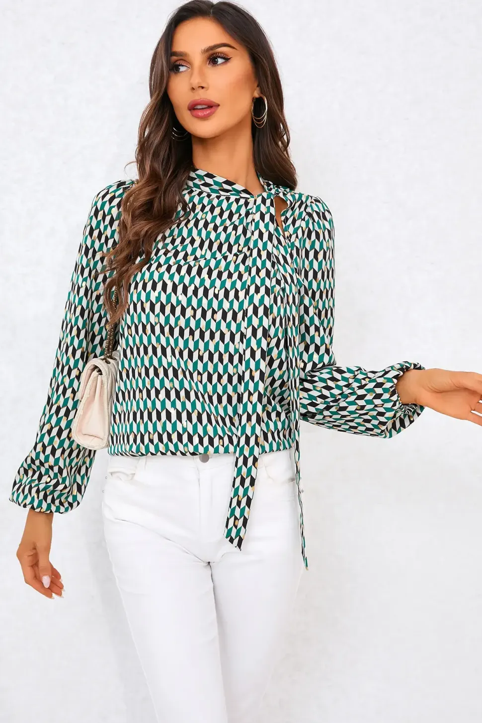 Geo Print Side Tie Blouse Top