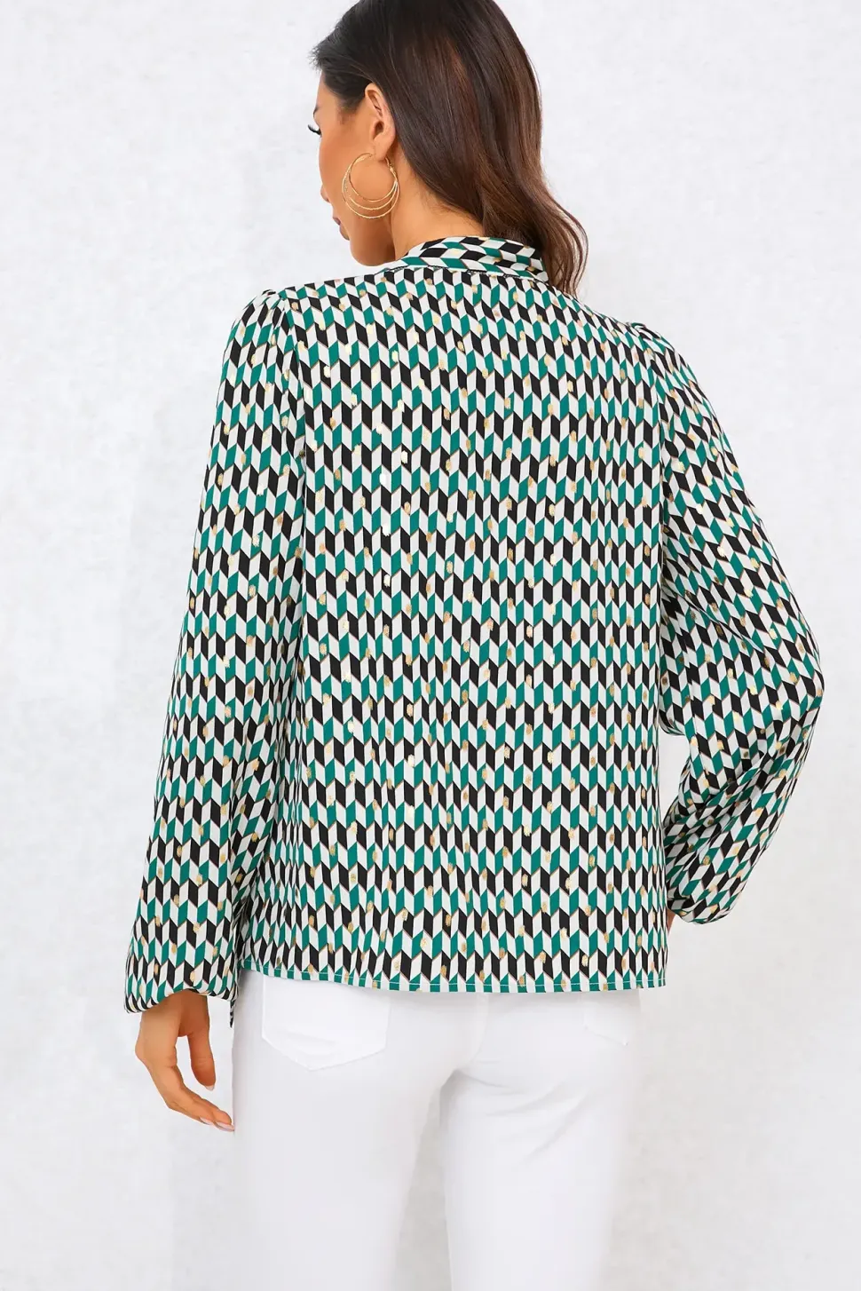 Geo Print Side Tie Blouse Top