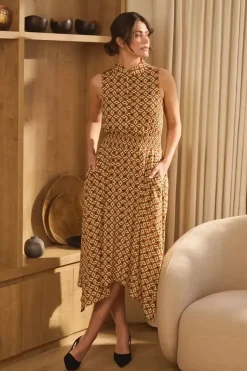 Geo Print Sleeveless Midi Shirt Dress