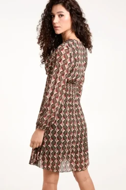 Geo Print Wrap Front Pleated Dress