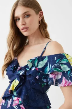 Georgette Jacquard Frill Midi Dress