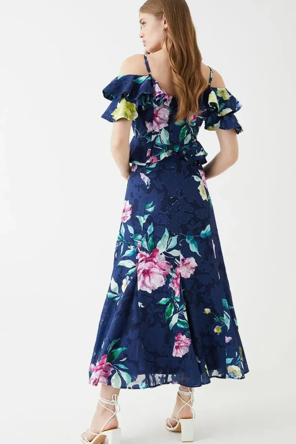 Georgette Jacquard Frill Midi Dress