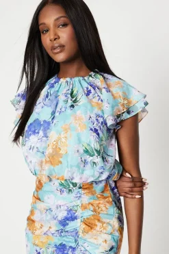 Georgette Jacquard Midi Dress With Ruched Skirt