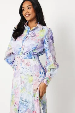 Georgette Jacquard Shirt Midi Dress